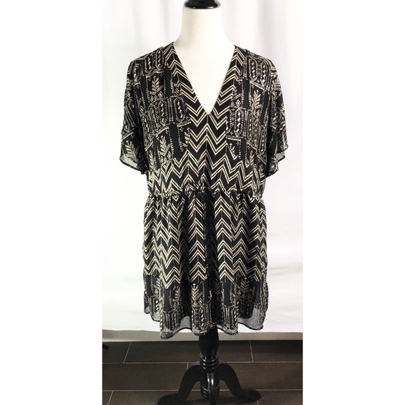 Free People Black Gold Boho V-Neck Tunic Dress - Picture 4 of 7